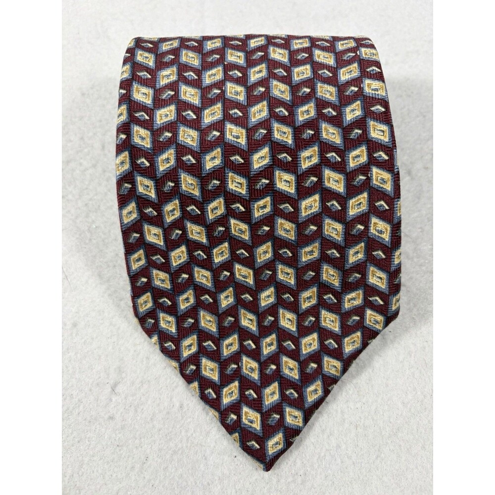 BARRINGTON Silk Neck Tie 58X4" Made in Italy Blue/Burgundy/Cream
